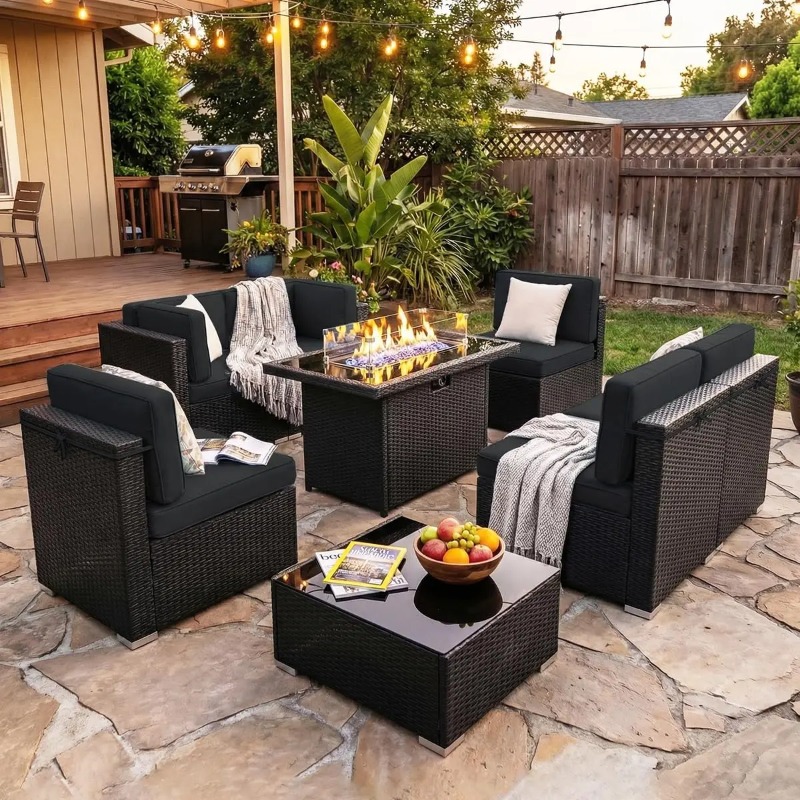 8-местный комплект плетеной ме – обзор и цена Outdoor Furniture Set With Fire Pit