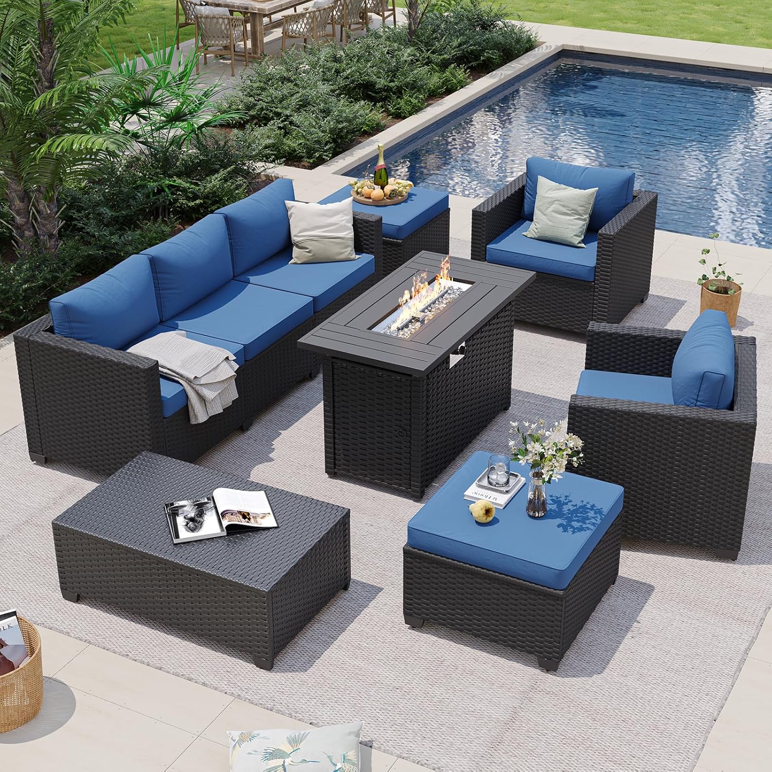 Синий уличный секционный диван – обзор и цена Outdoor Furniture Set With Fire Pit