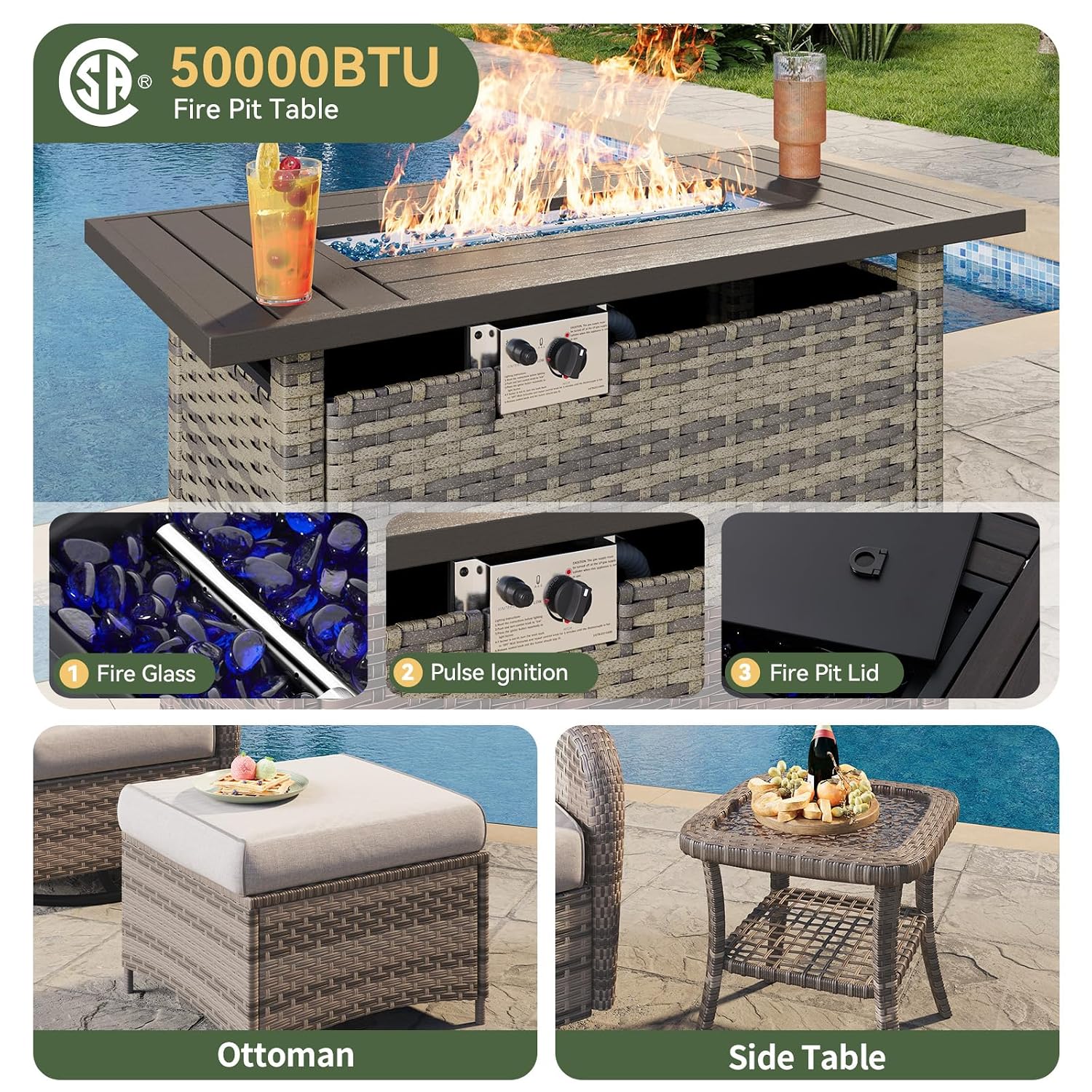 7-местный комплект мебели для  – обзор и цена Outdoor Furniture Set With Fire Pit